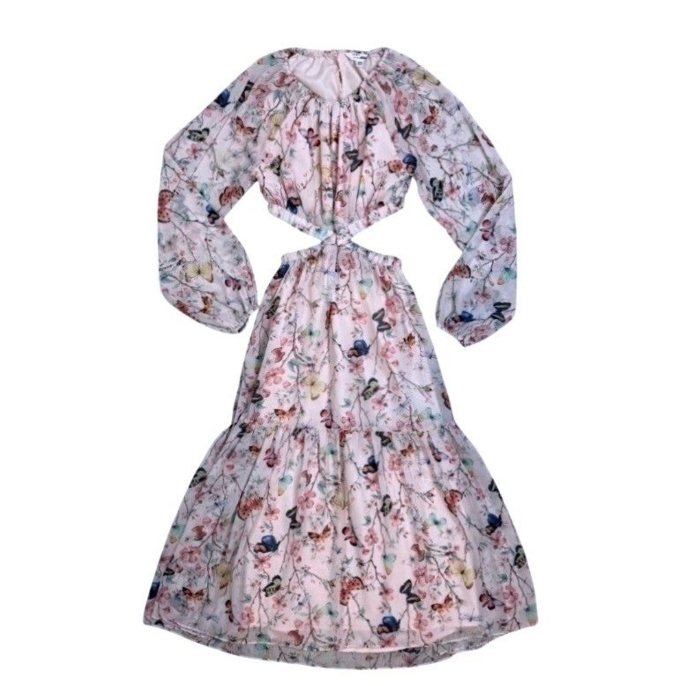 Steve Madden Cadi Dress Womens Large NWT Butterfly Print Cutout Midi Chiffon